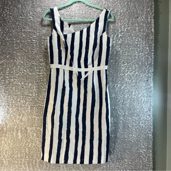 Antonio Melani Dresses | Antonio Melani Dress Womens 4 Jorja Striped Sheath Sleeveless Navy Blue White | Color: Blue/White | Size: 4 | Amazing6902's